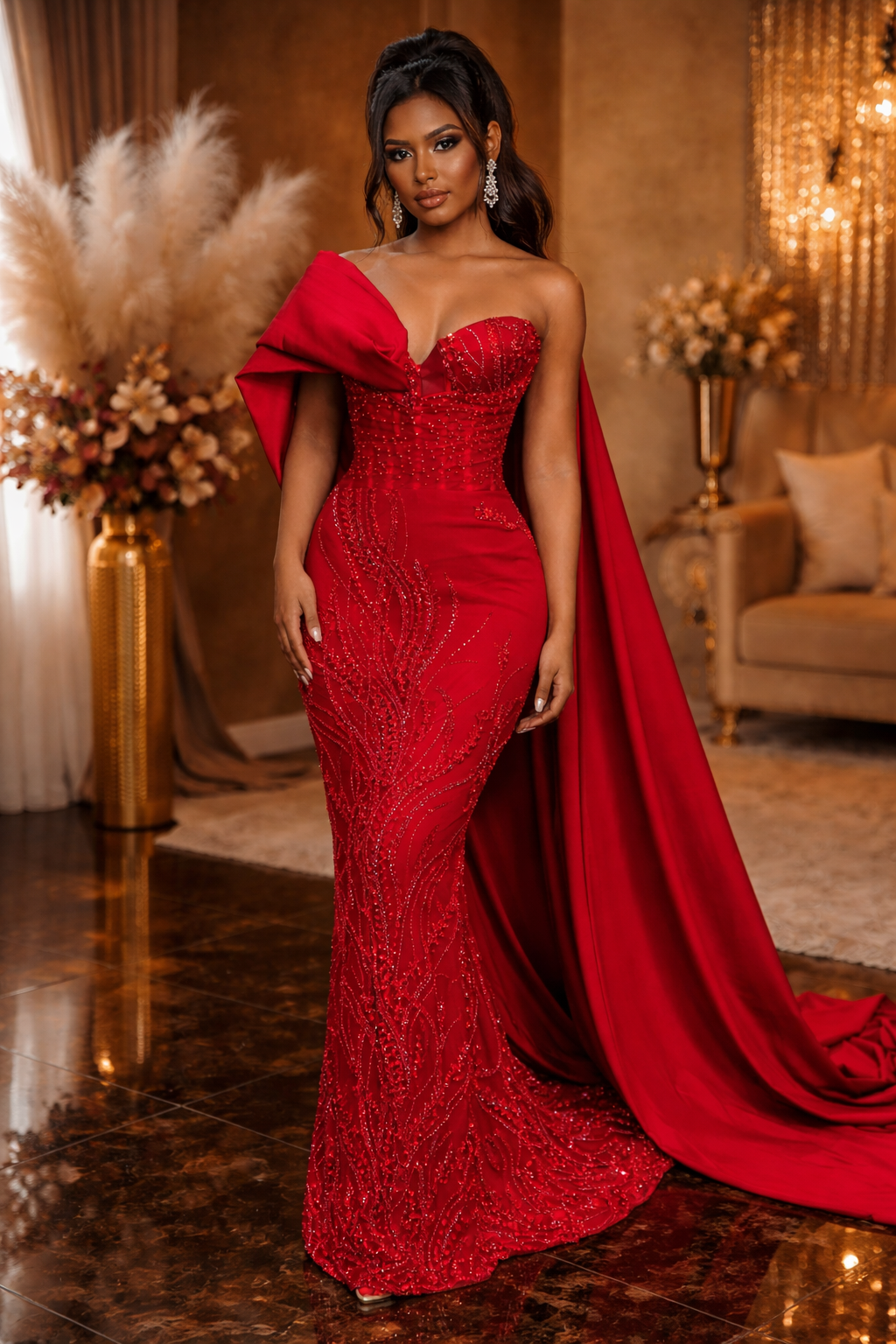 Scarlet Red Mermaid Gown