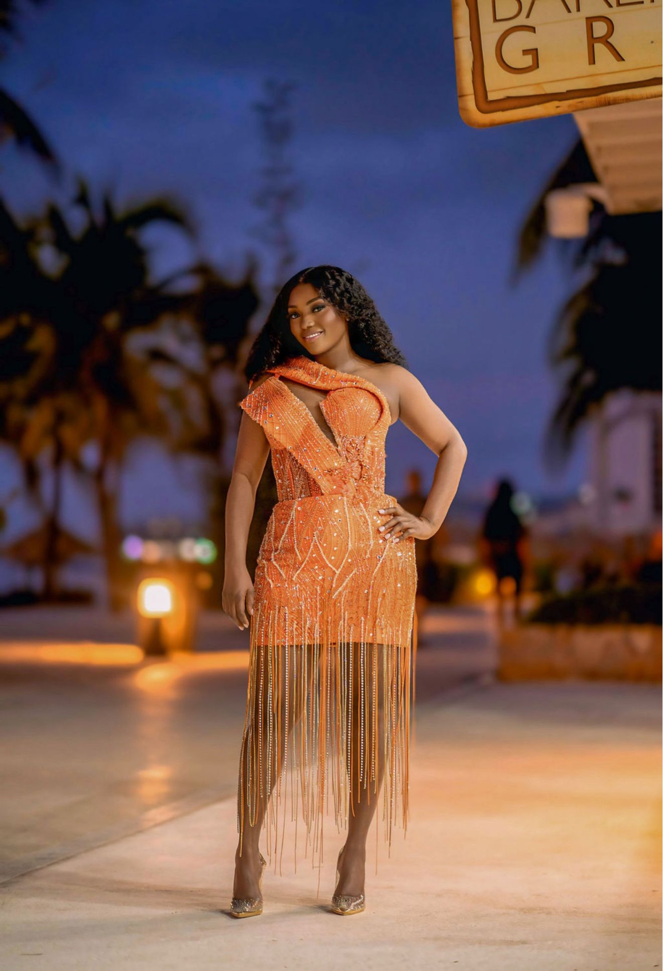 Sunset Orange Fringed Dress