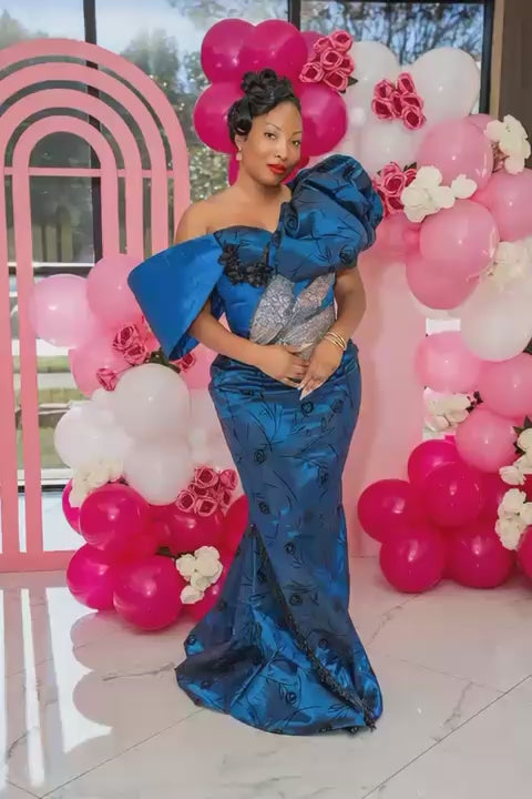 Egyptian Blue Floral Print Gown